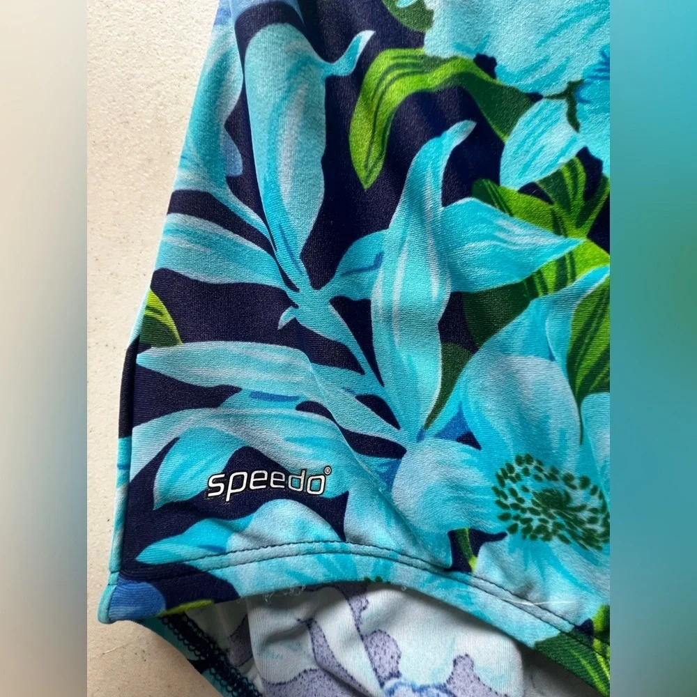 SPEEDO WOMAN’S SIZE 12 BLUE & GREEN FLORAL ONE-PIECE SWIMSUIT.  NWT  NOT PADDED